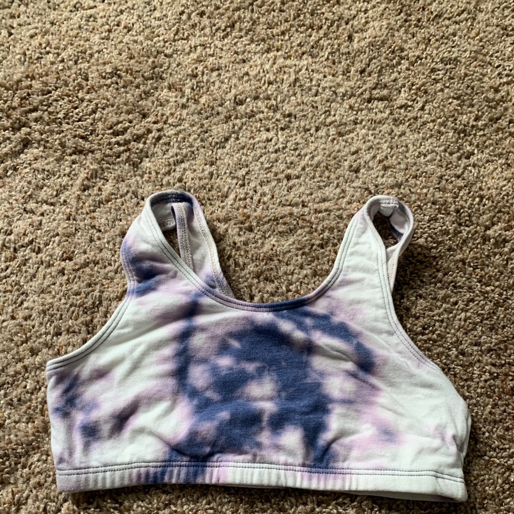 NWT reverse tie dye blue and white sports bra